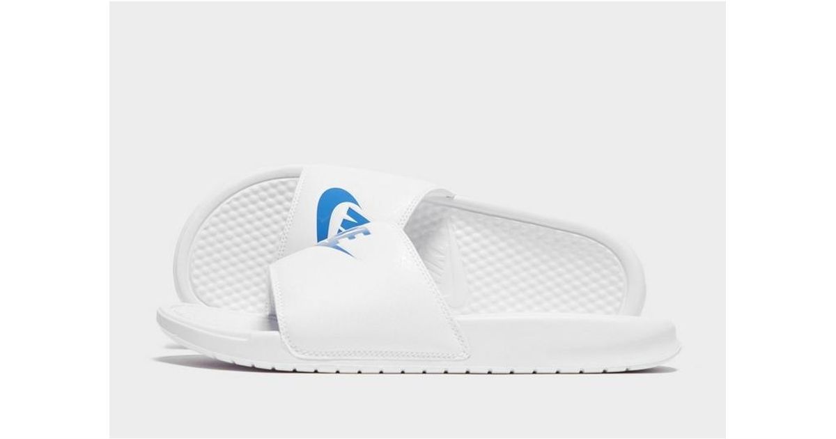 nike benassi slides white and blue