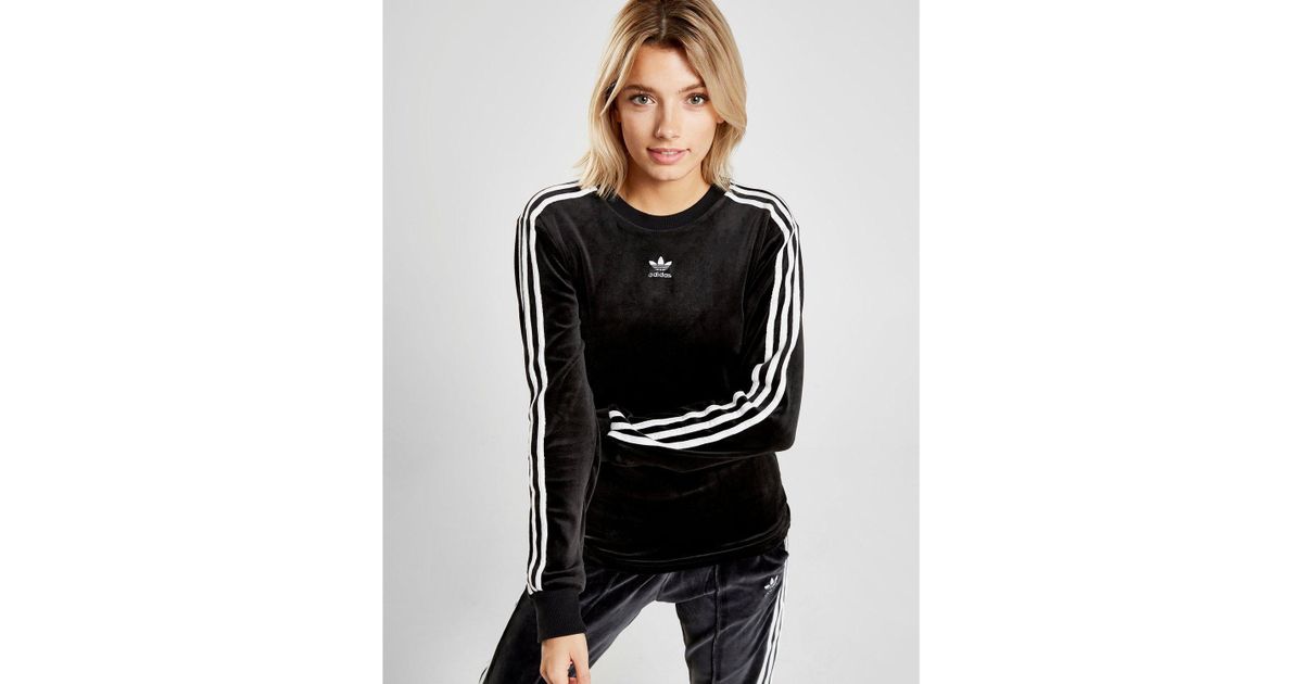 Adidas Originals Black 3-stripes Velvet Long Sleeve California T-shirt Adidas Originals Black 3-stripes Velvet Long Sleeve California T-shirt