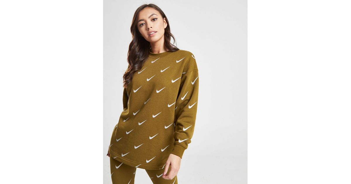 nike all over print swoosh crew sweatshirt femme