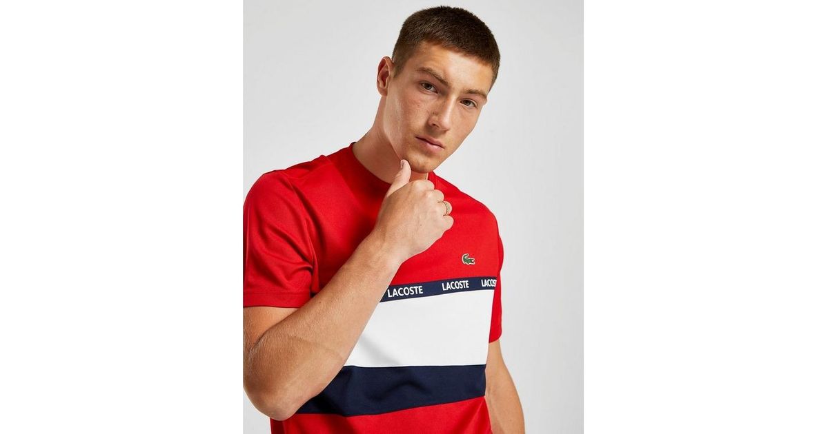 red and white lacoste shirt