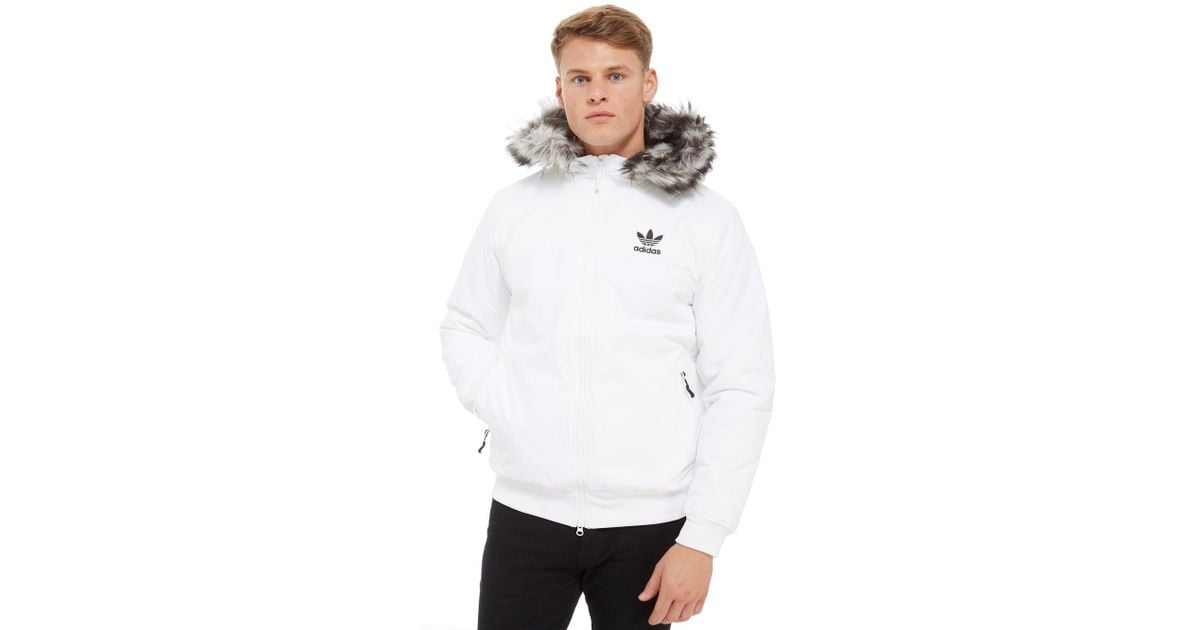 adidas Originals Trefoil Fur Padded Parka Jacket in White for Men - Lyst