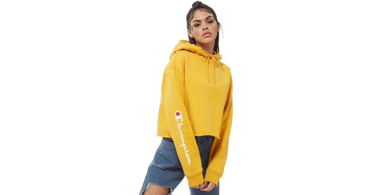 yellow cropped champion hoodie