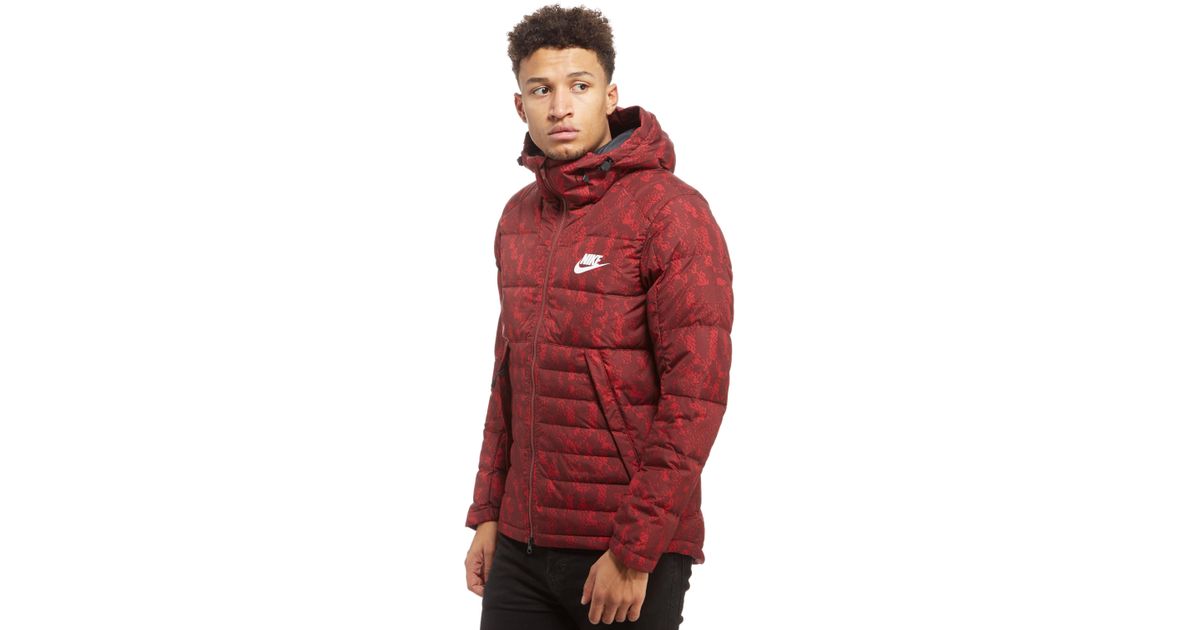 nike down filled hooded jacket in red