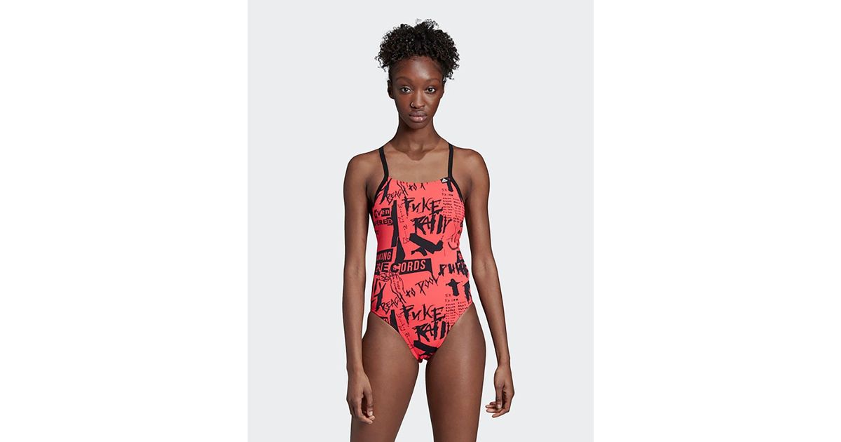 adidas allover print swimsuit