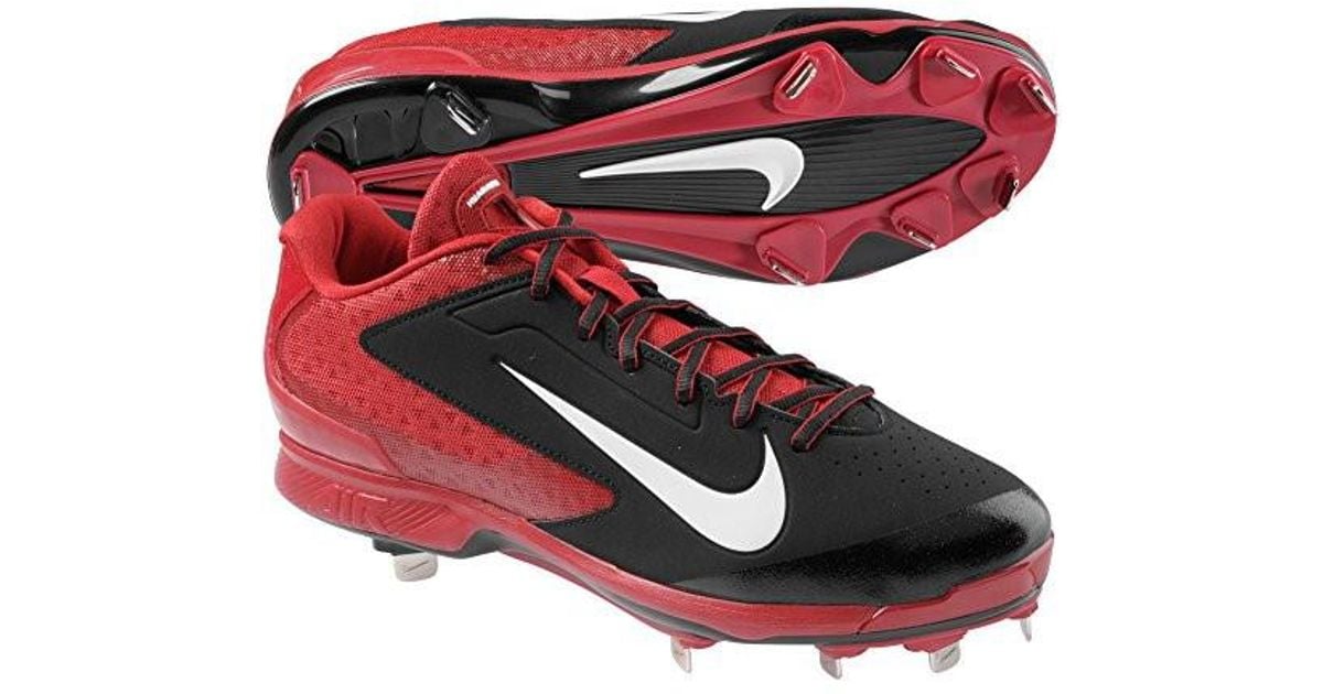 red and black metal baseball cleats