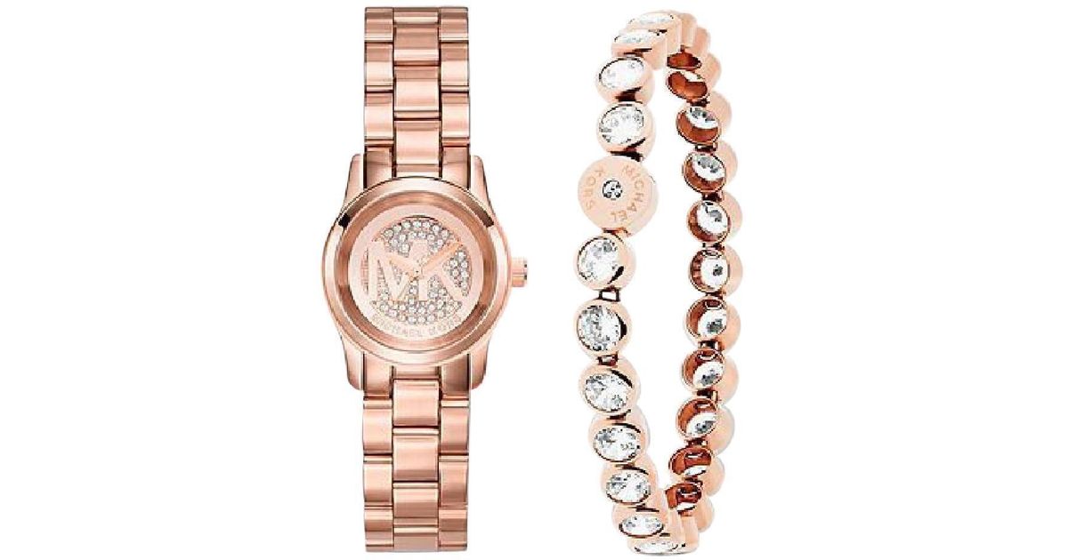 Lyst Michael Kors Mini Pee Rose Gold Tone Watch With Bracelet Lyst Michael Kors Mini Pee Rose Gold Tone Watch With Bracelet Mk3670 In Metallic