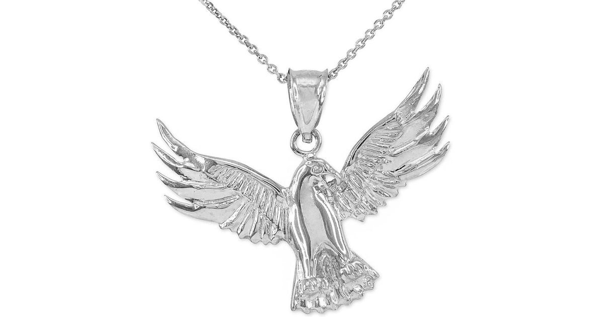 Qp Jewellers Metallic Falcon Charm Pendant Necklace In 9kt White Gold