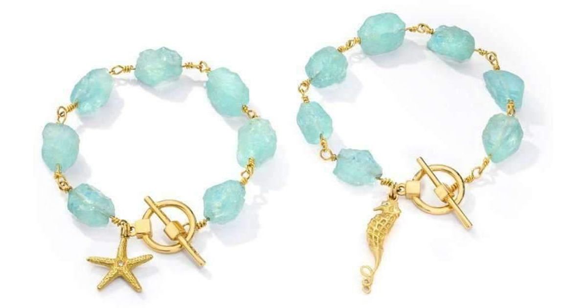 Lyst Ljd Designs Aquamarine Charm Bracelet In Blue