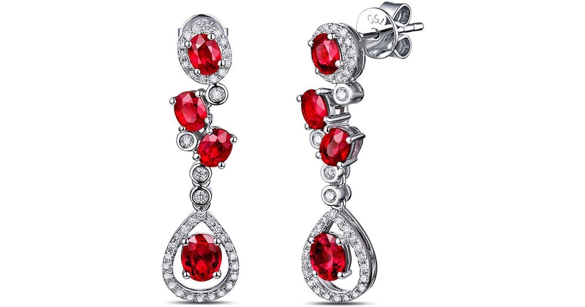 Silver Yulan Cushion Cut Ruby Diamond Earrings Lyst