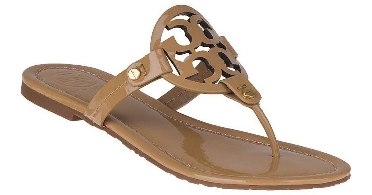 Tory Burch Miller Sandal Sand Patent Leather in Brown | Lyst