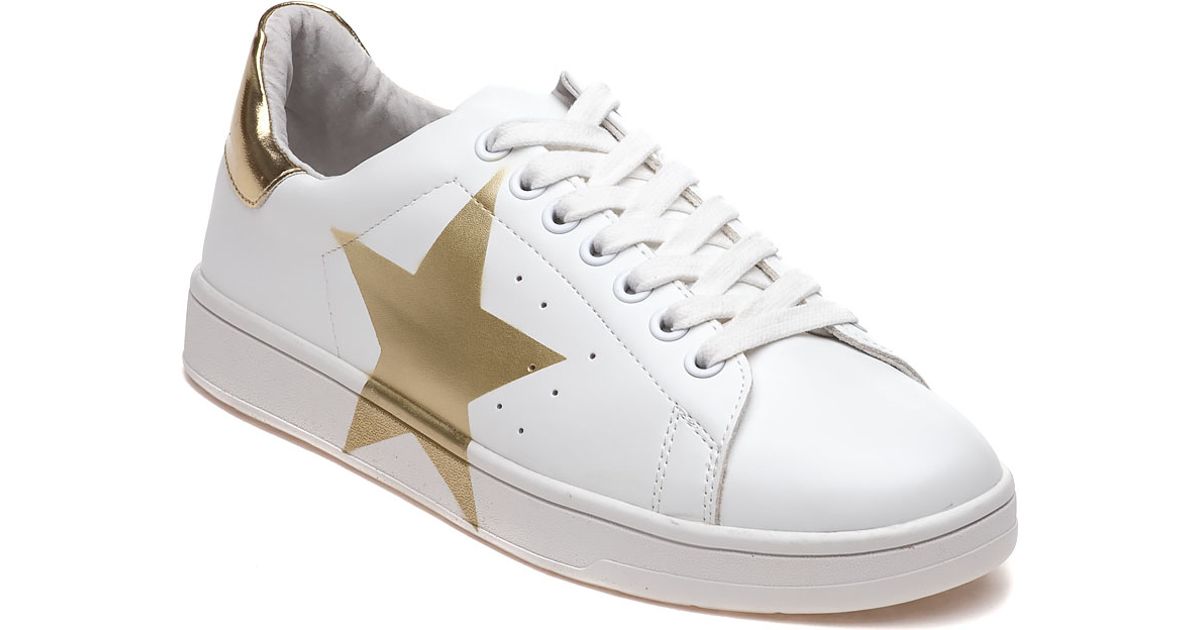 Steve Madden Rayner White And Gold Star Sneaker | Lyst
