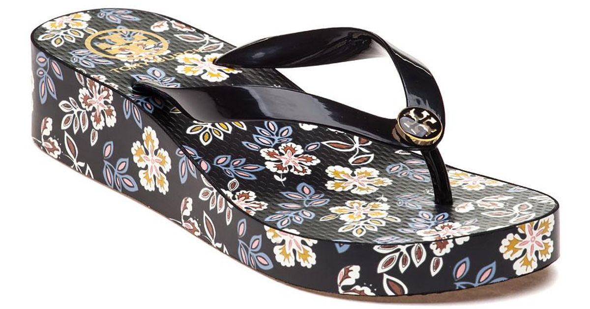 Tory Burch Classic Wedge Flip-flop Black/hopewell Rubber | Lyst