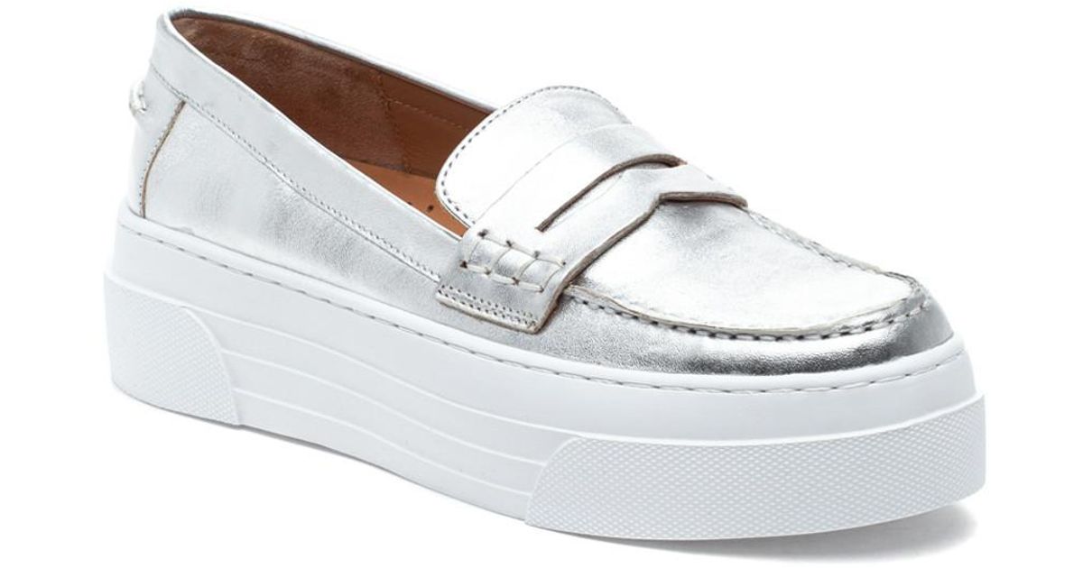 J/Slides Ava Sneaker Silver Leather in White | Lyst