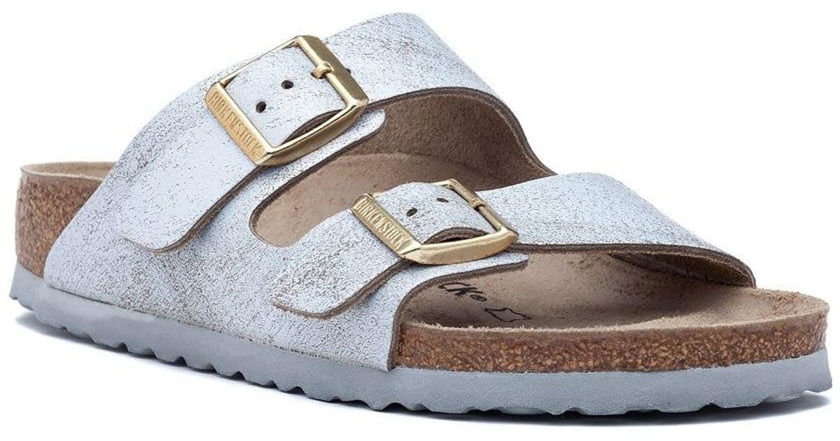 birkenstock arizona washed metallic blue silver