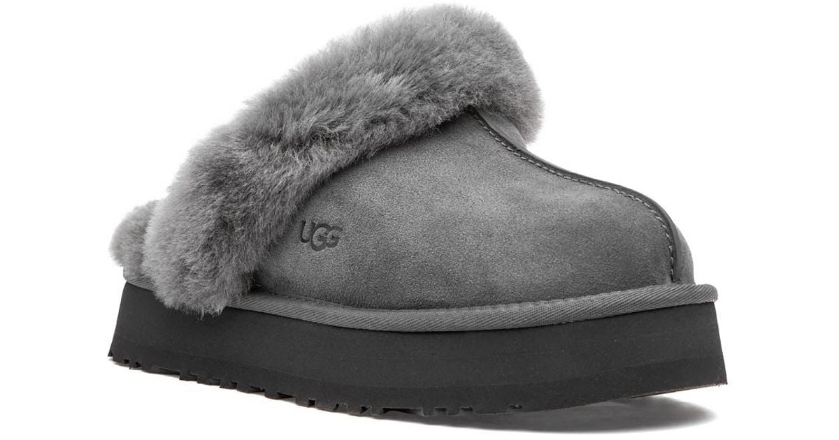 UGG Suede Disquette Slipper Charcoal in Grey (Gray) Lyst
