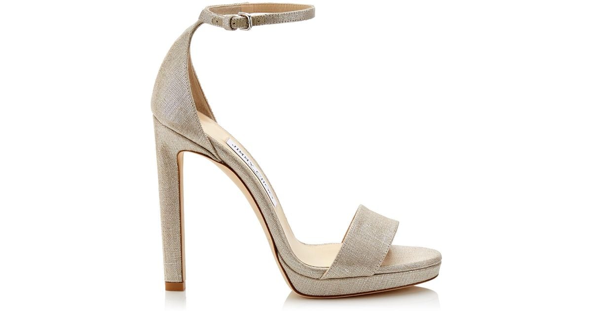 Jimmy Choo Misty 120 Natural And Silver Metallic Linen Platform