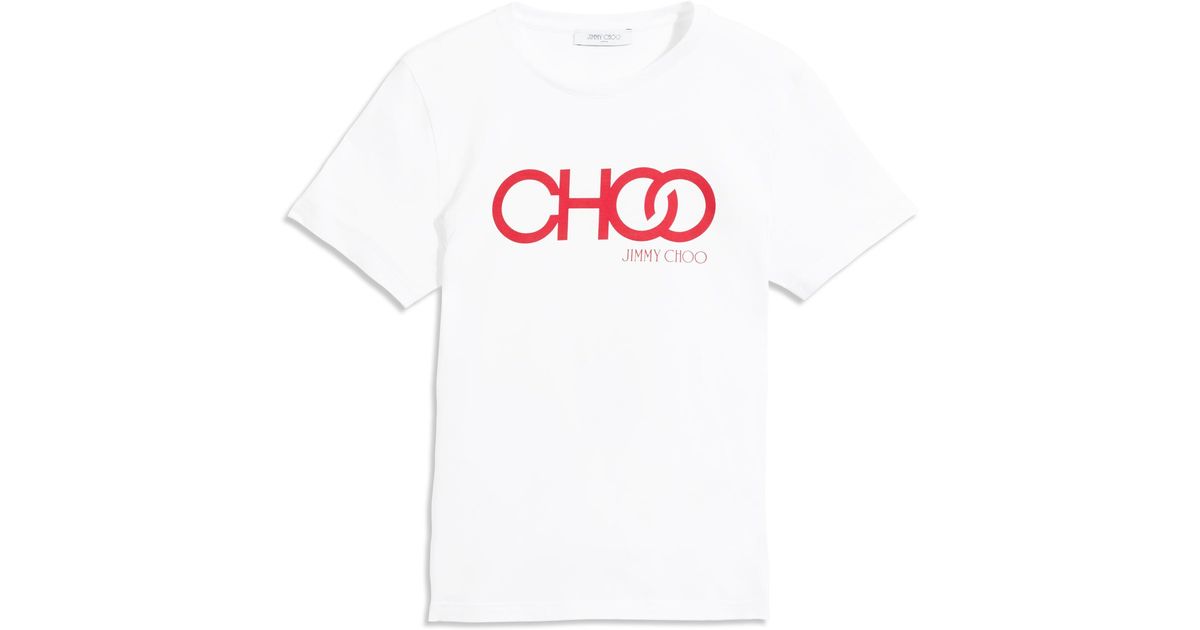 Jimmy Choo Choo T White Cotton T-shirt With Red Embossed Logo 