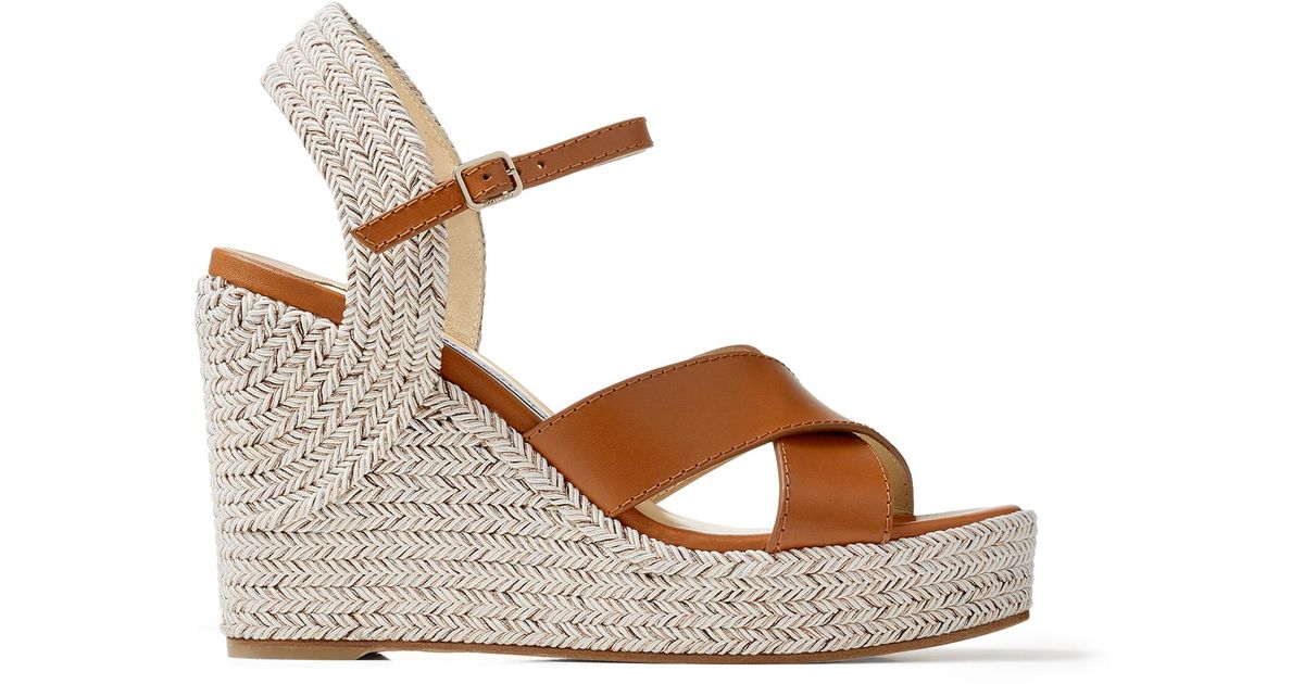 Jimmy Choo Dellena 100 Cuoio Nappa Leather Wedge Sandals With Metallic ...