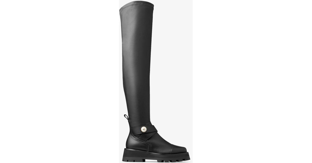 Black Leather Over The Knee Flat Boots