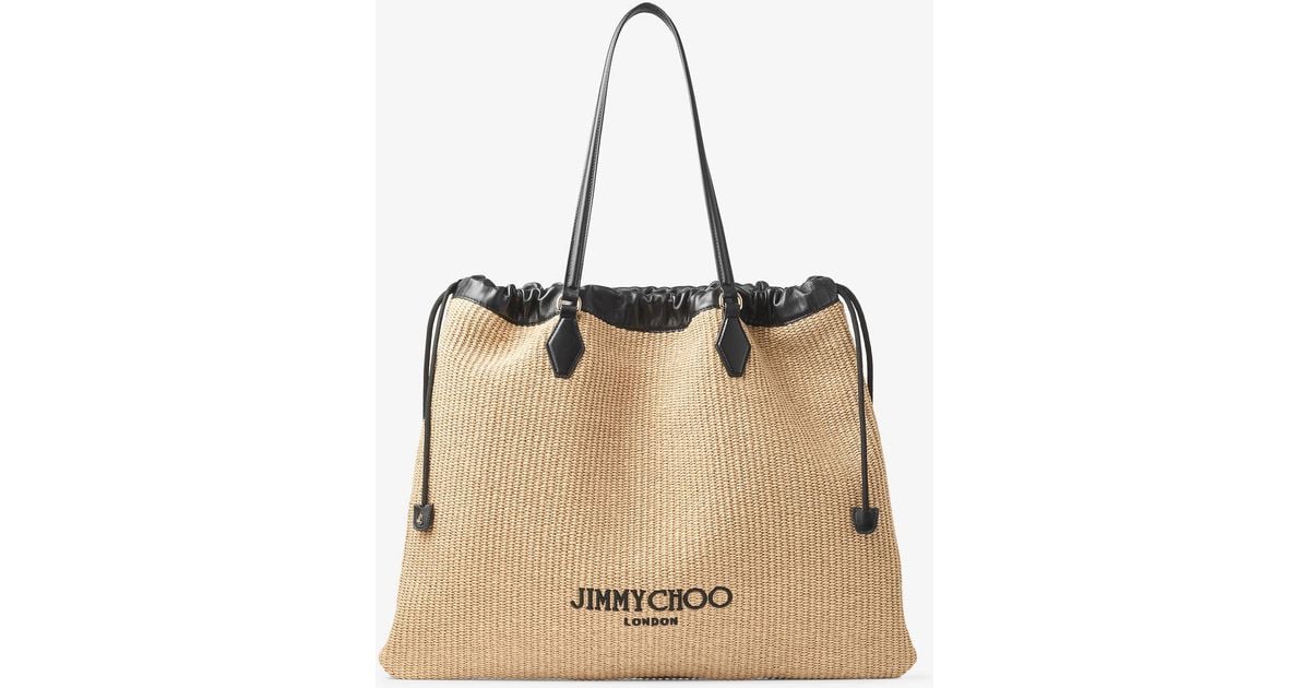 【JIMMY CHOO】Drawstring Tote L Drawstring Tote L |Natural Soft Raffia Tote with Smooth Calf