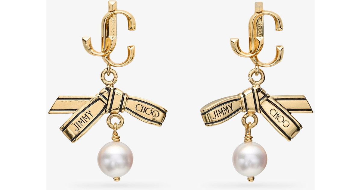 イヤリング JIMMY CHOO RIBBON PEARL EARRINGS Jimmy Choo Ribbon Pearl Earring in Metallic | Lyst