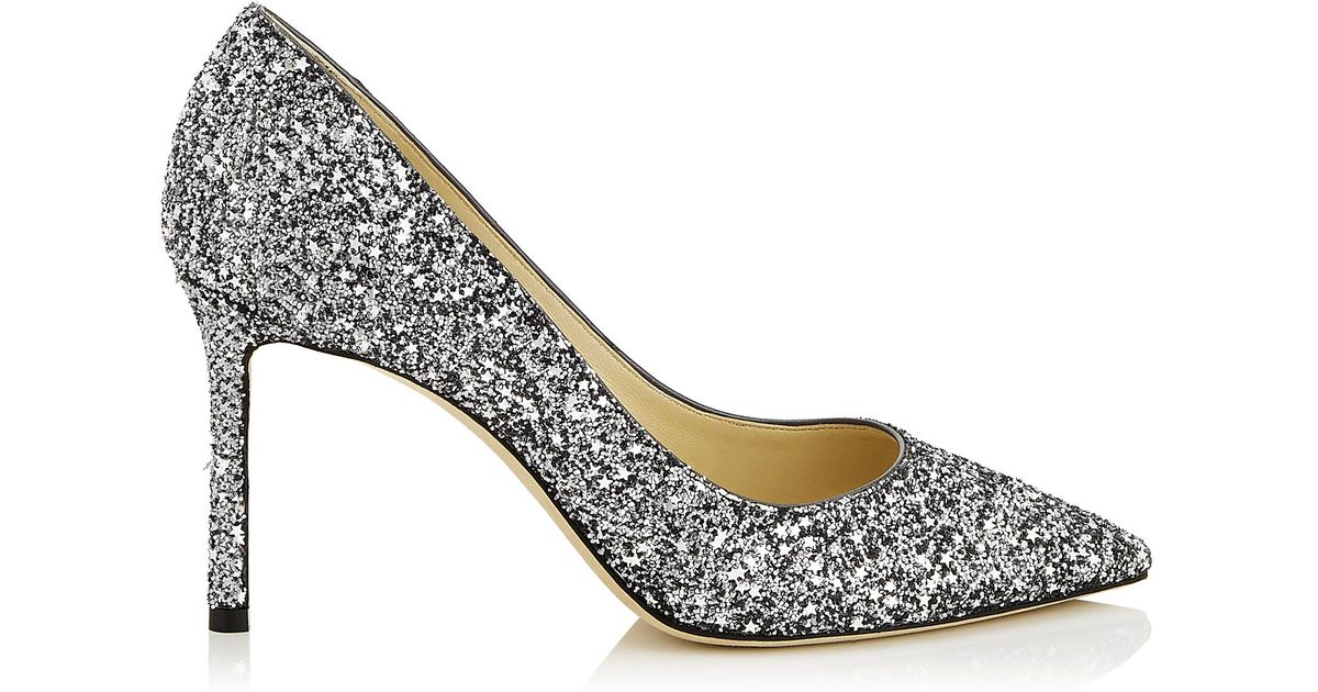 Jimmy Choo Multicolor Romy 85 Gunmetal Star Coarse Glitter Fabric Pointy Toe Pumps Jimmy Choo Multicolor Romy 85 Gunmetal Star Coarse Glitter Fabric Pointy Toe Pumps