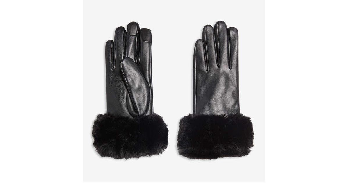 black faux fur gloves