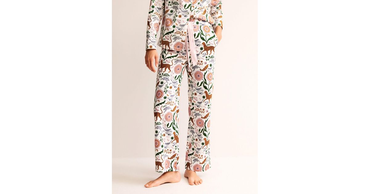 Boden Pink Jungle Flora Print Cotton Sateen Pyjama Bottoms