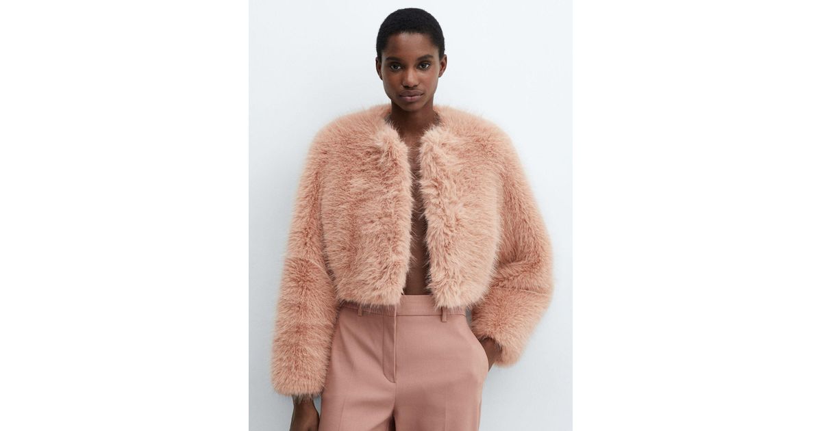 Mango Fresita Faux Fur Coat, Pink, XXS