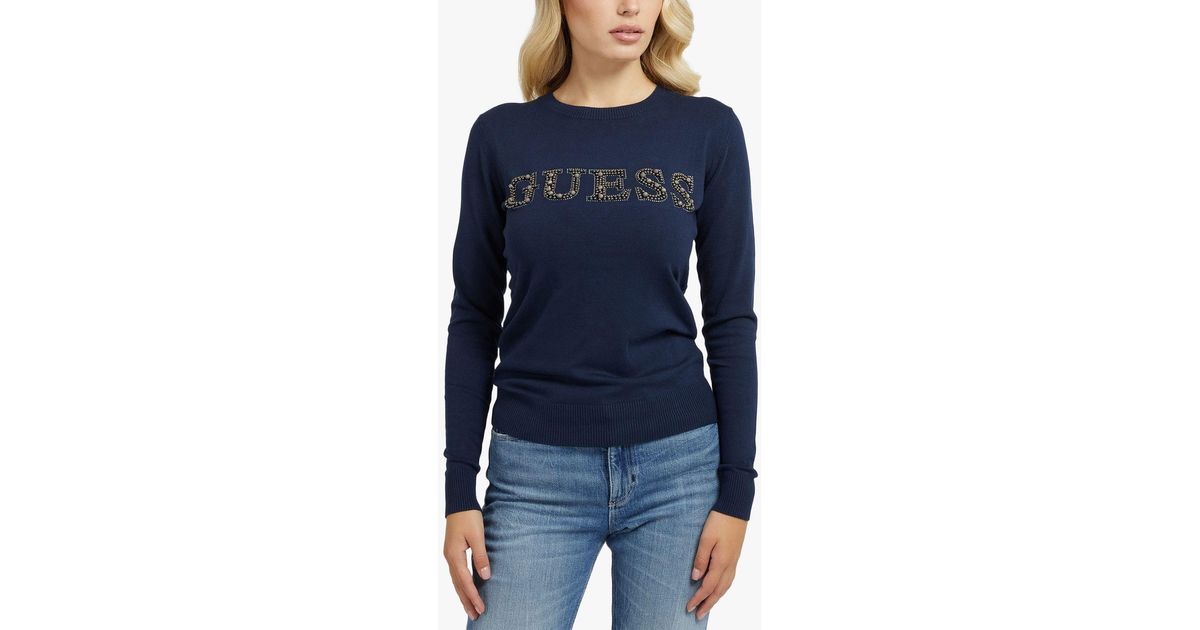 Guess Erin Embellished Logo Jumper in Blue Lyst UK