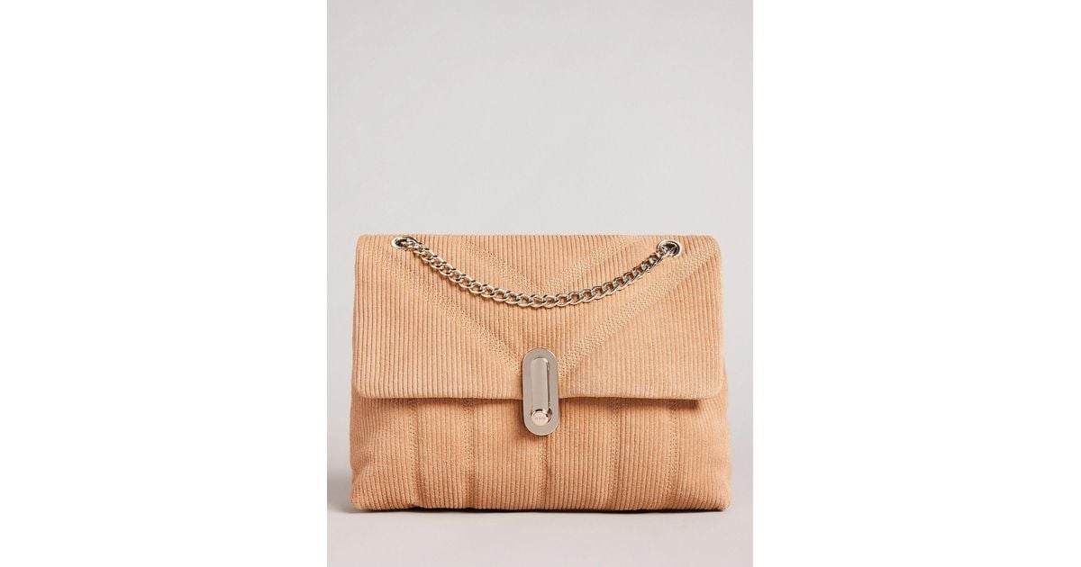 Ted Baker Ayahsa Puffer Quilted Suede Leather Cross Body Bag in Camel