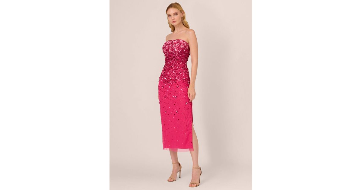 Adrianna Papell Beaded Strapless Midi Dress in Pink Lyst UK