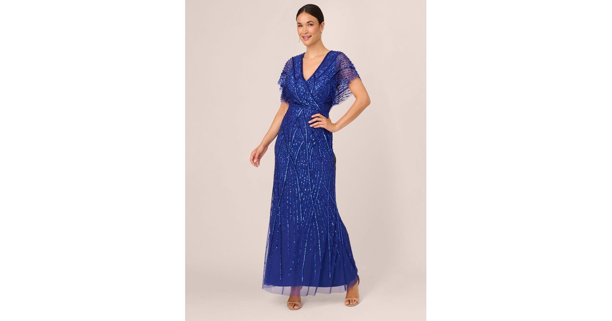 Adrianna Papell Blue Long Beaded Dress