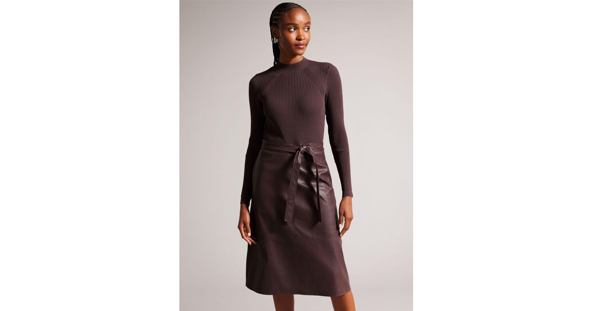 alltaa knitted bodice dress with pleather skirt