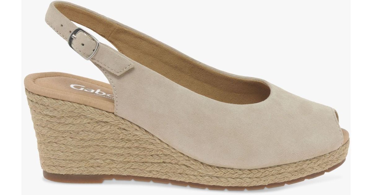 Gabor Tandy Wide Fit Suede Slingback Wedge Sandals in Natural | Lyst UK