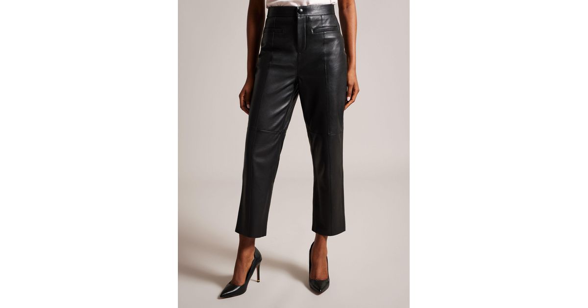 Ted Baker Enyyaa Cropped Leather Trouser in Black | Lyst UK