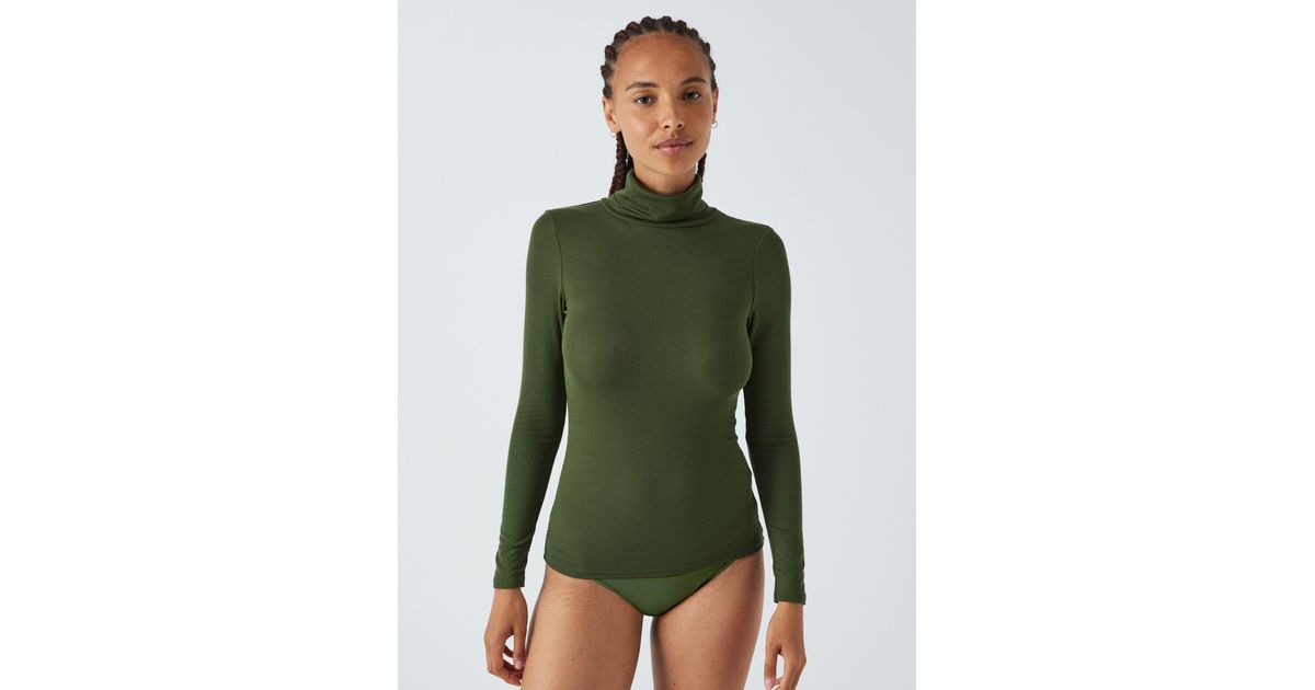 John Lewis Heat Generating Ribbed Roll Neck Thermal Top in Green