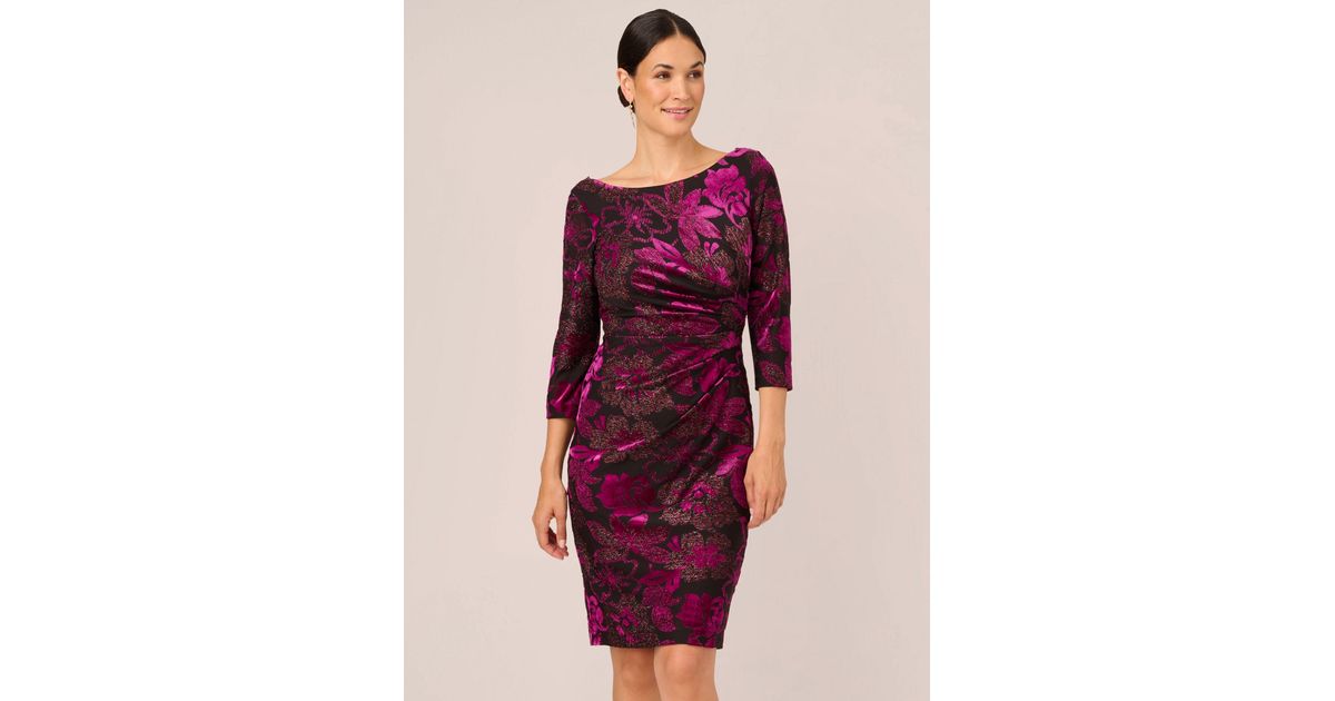 Adrianna Papell Purple Metallic Velvet Cowl Back Dress