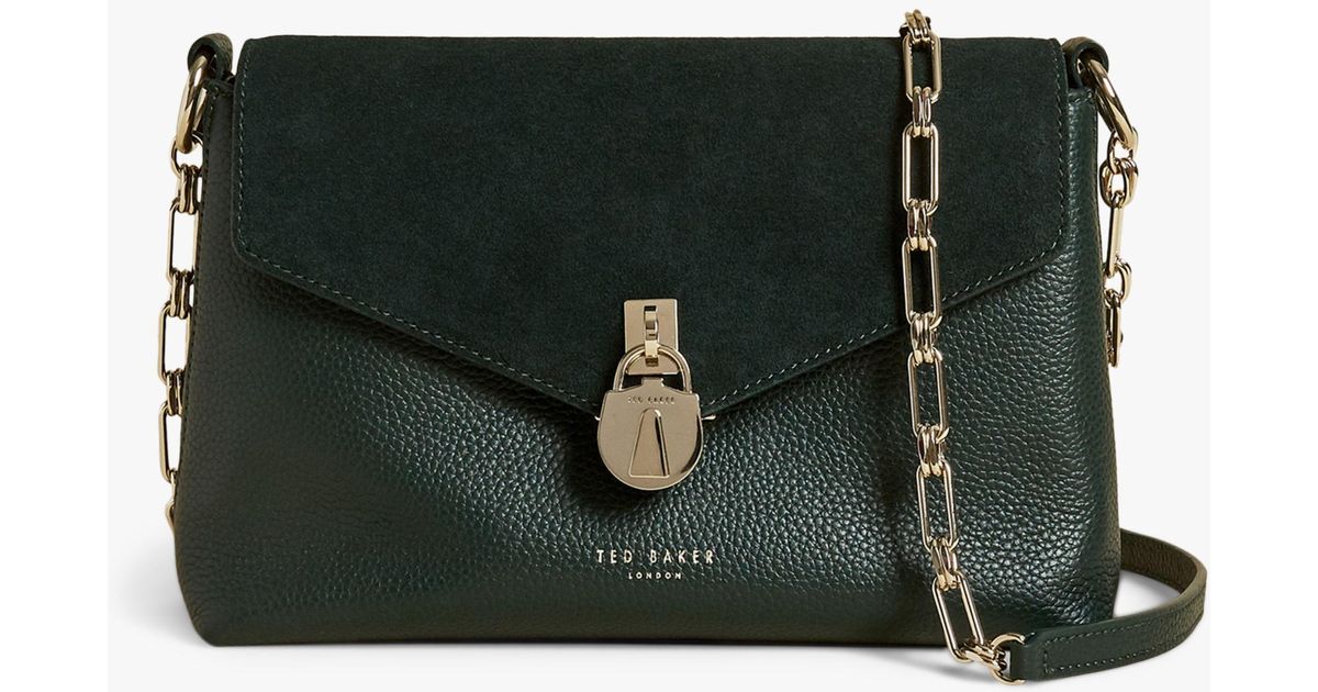 Ted Baker Miliaa Padlock Detail Leather Cross Body Bag in Dark Green
