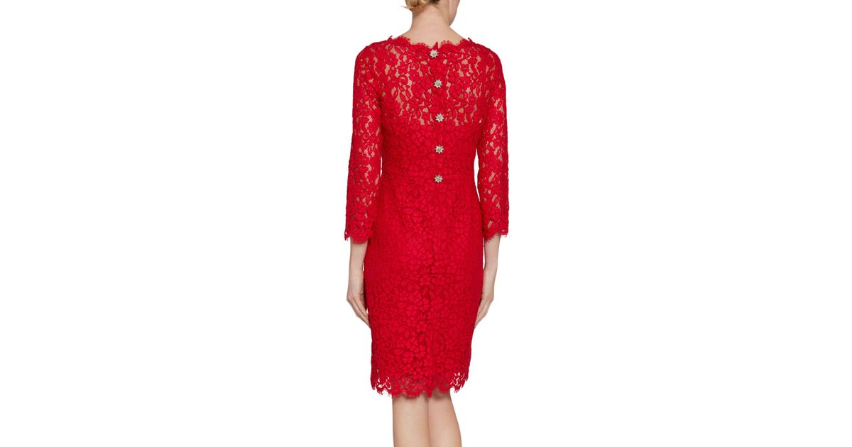 gina bacconi red lace dress