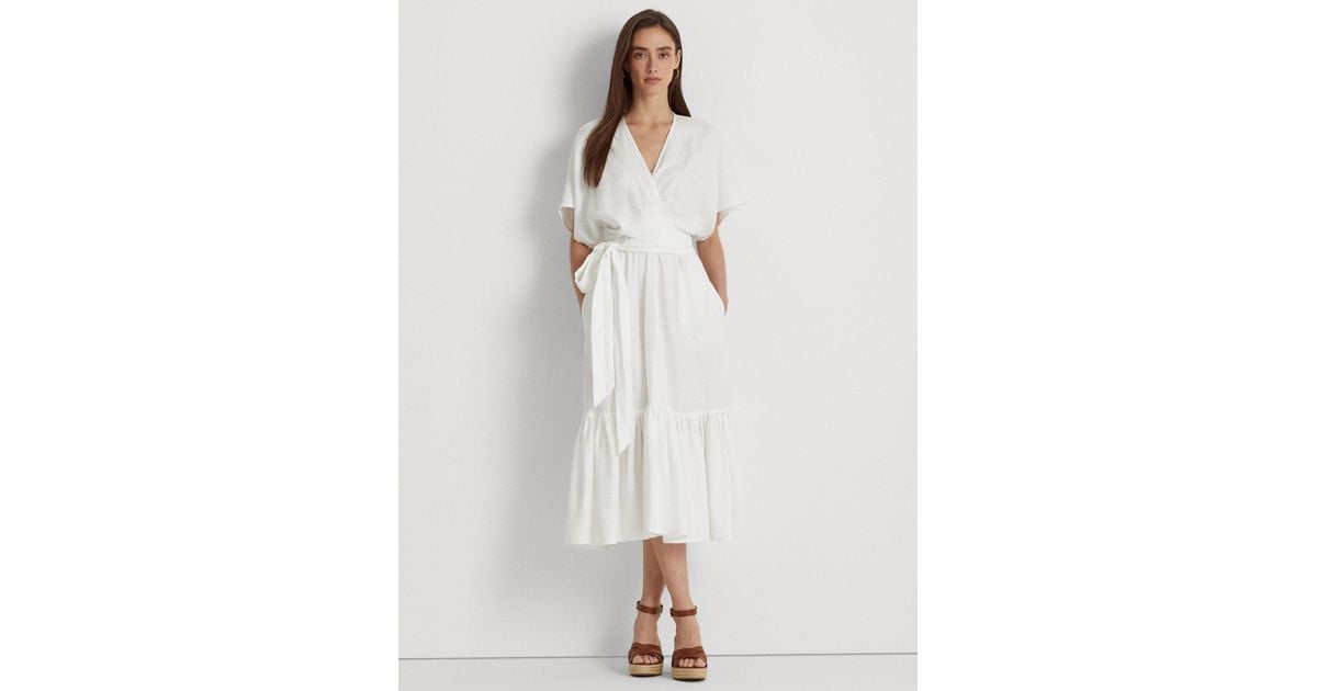 Ralph Lauren Lauren Ligiana Wrap Linen Dress in White Lyst UK
