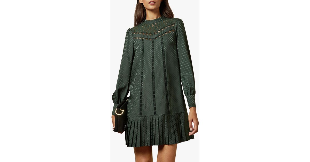 Ted Baker Chllo Lace Polka Dot Detail Long Sleeve Dress in Green | Lyst UK