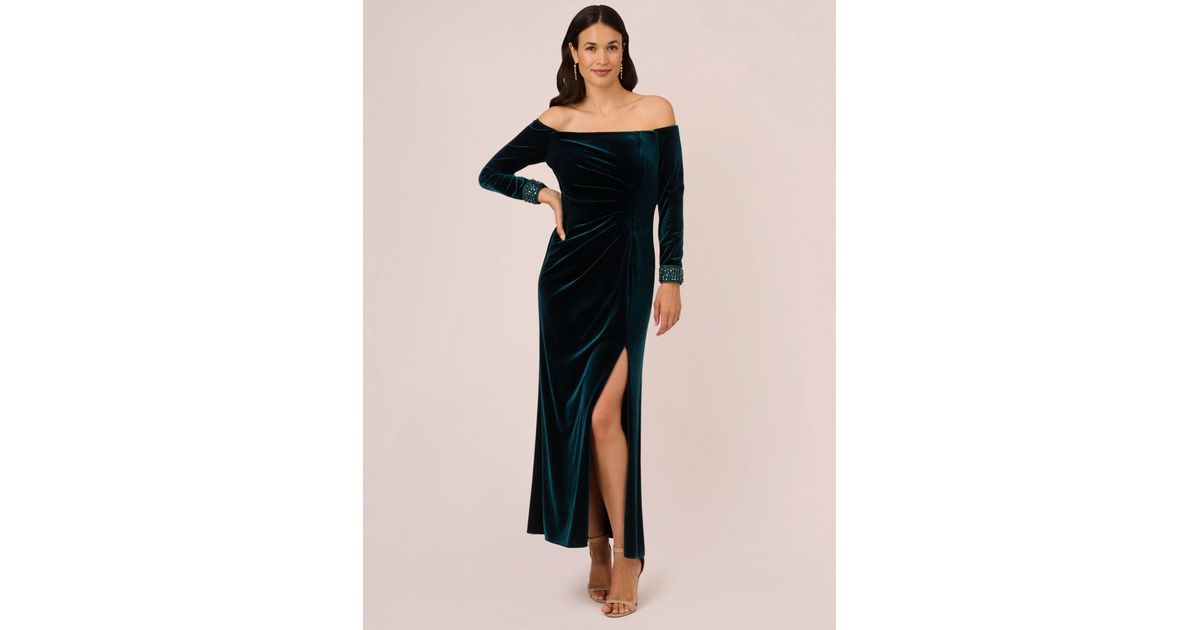 Adrianna Papell Black Velvet Off The Shoulder Maxi Dress