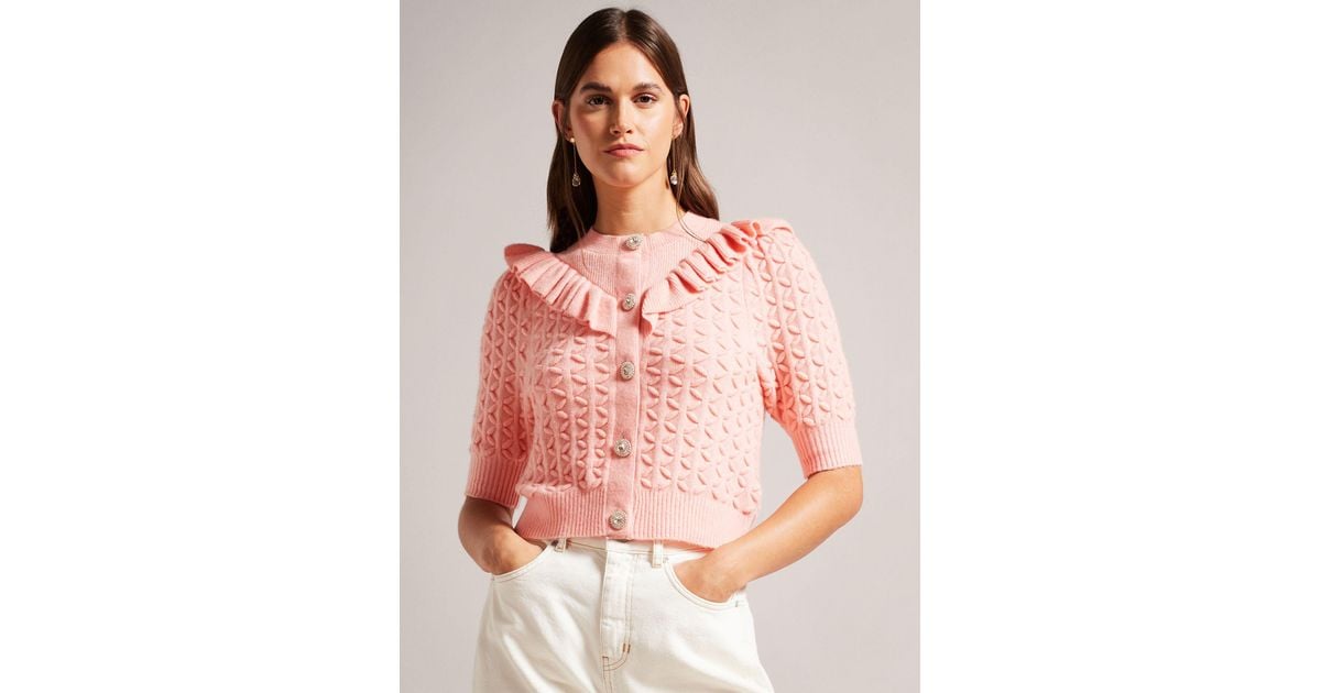 Ted Baker Haniha Frill Detail Cardigan in Pink | Lyst UK
