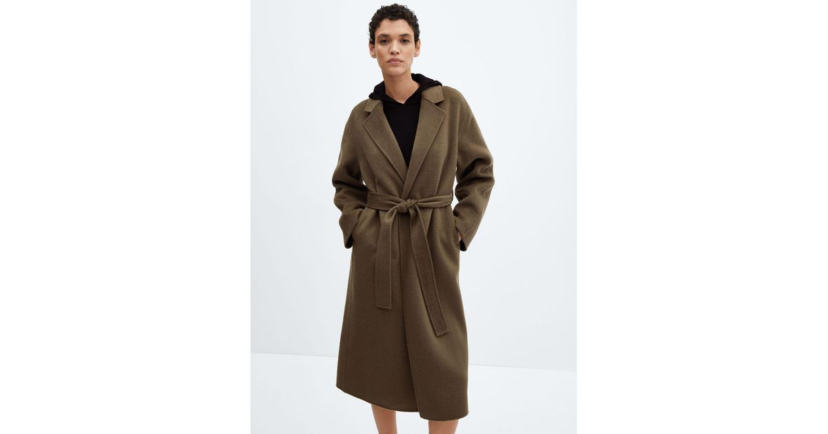 Mango Picarol Wool Blend Coat, Khaki at John Lewis & Partners