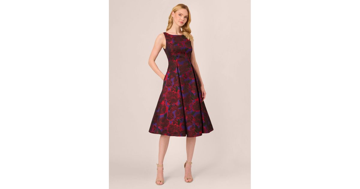 Adrianna Papell Red Jacquard Tea Dress