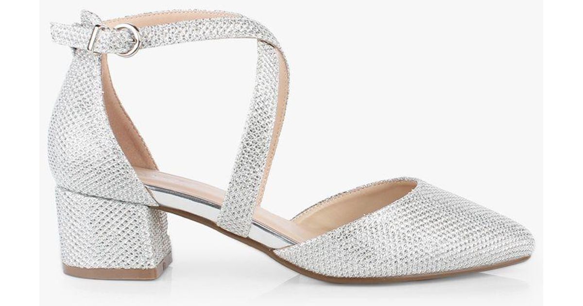 Paradox London Francis Wide Fit Glitter Block Heel Court Shoes in