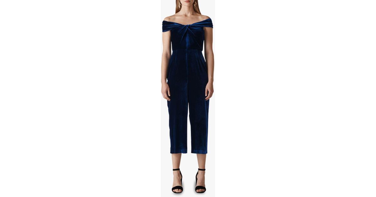 whistles blue velvet jumpsuit