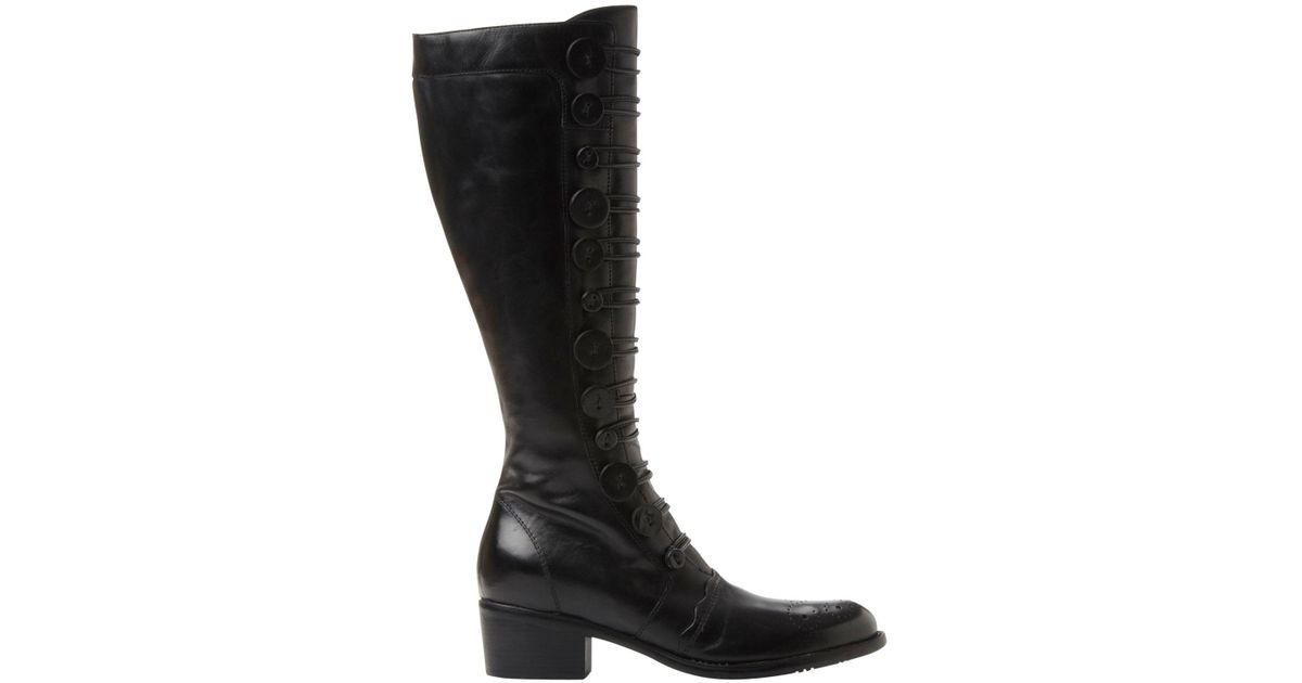 Dune Pixie D Button Detail Knee High Boots in Black Leather (Black) - Lyst
