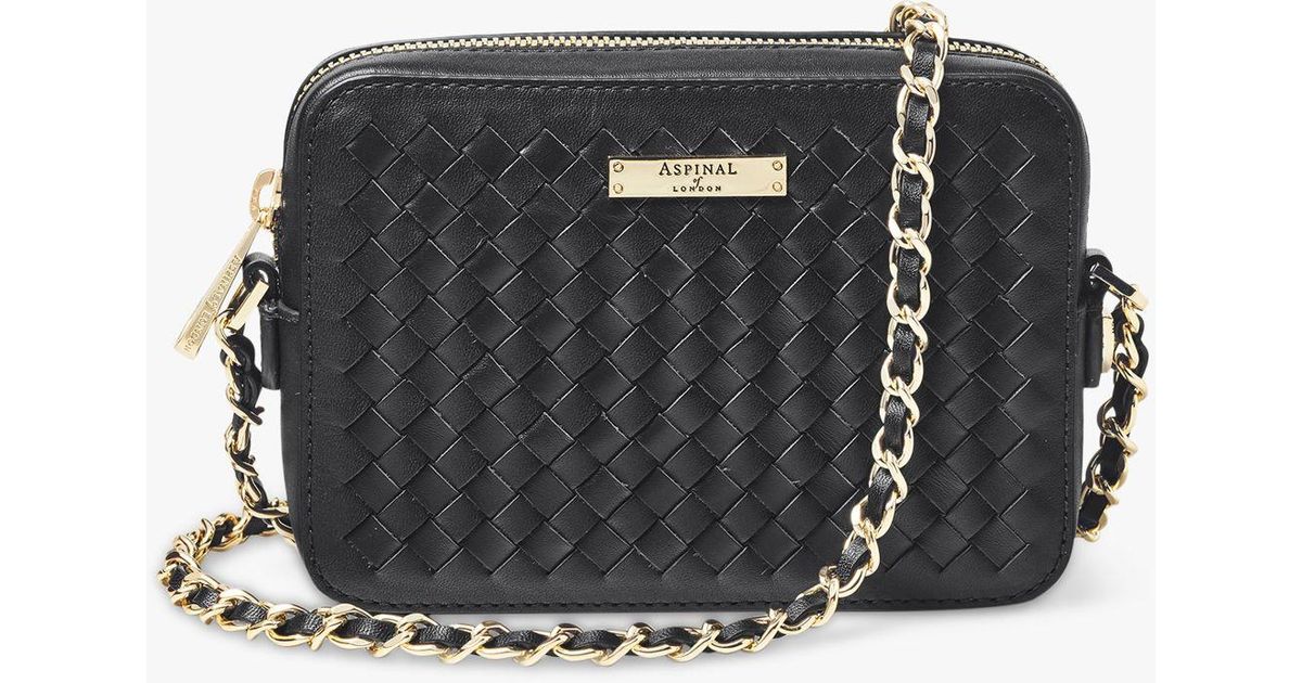 Aspinal of London Milly Slot Weave Leather Cross Body Bag in Black